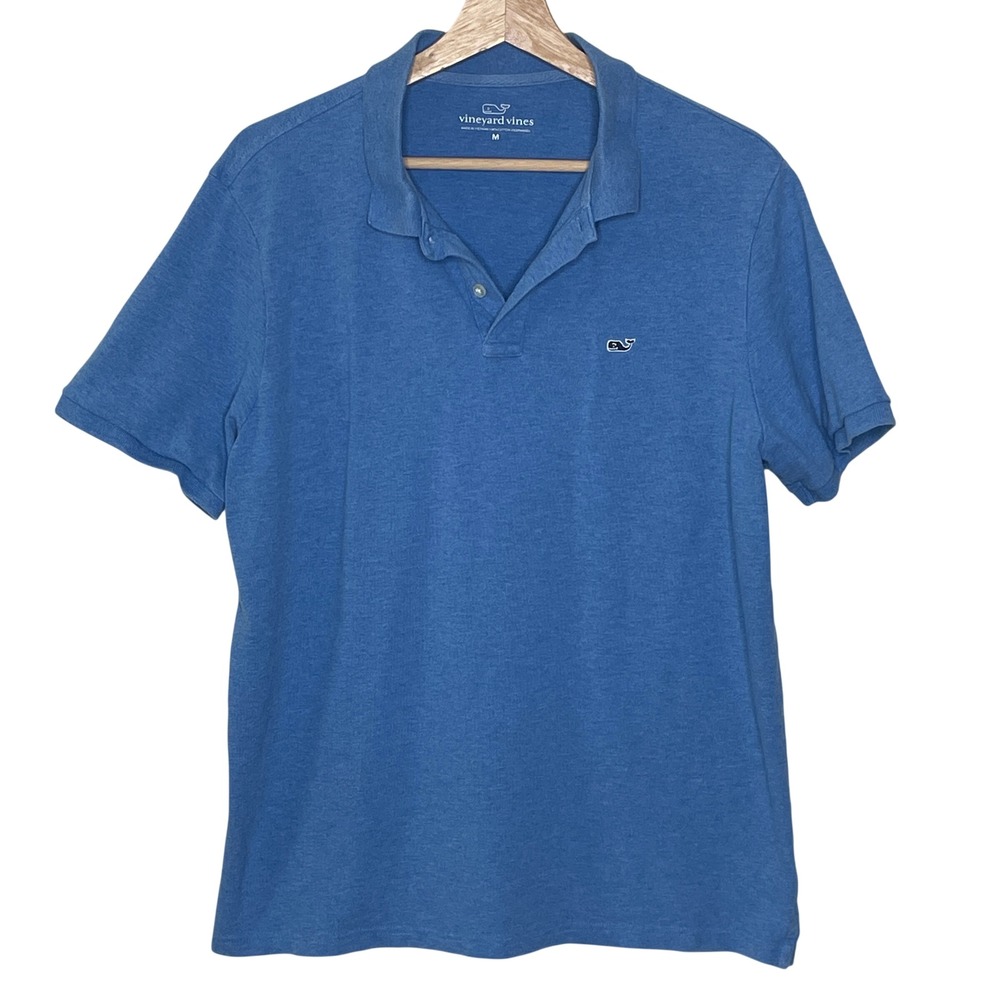 Vineyard Vines Mens Blue Heathered Cotton Blend Short Sleeve Whale Polo Shirt M
